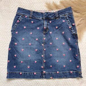 Vintage Blue Denim Mini Skirt with Pink Embroidered Dots